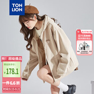唐獅（TonLion）2025針織外套女休閑衛(wèi)衣開衫連帽上衣 加絨款/淺卡其 M