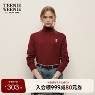 Teenie Weenie小熊女裝春季簡(jiǎn)約時(shí)尚休閑雙層高領(lǐng)針織毛衣打底衫