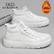 古卡頓（GUKADUN）牛皮男鞋2025新款真皮休閑皮鞋男士真皮板鞋中幫鞋子男加絨棉鞋男 白色棉鞋 加絨 41