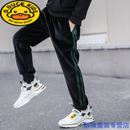 G.duck男童金絲絨長(cháng)褲子2026新款春秋冬裝中大兒童裝男孩潮加絨棉休閑褲 黑色 春秋款【單面絨】 160