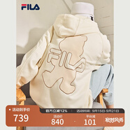 FILA斐樂(lè )官方女裝外套秋季上衣多彩潮流加絨保暖開(kāi)衫連帽小熊外套 奶鹽白-F51W138599FIV(加絨) 160/80A/S