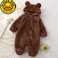 G.duck嬰兒連體服冬季新生兒保暖爬服寶寶毛絨外穿罩衣兒童睡衣小熊哈衣 棕色長(cháng)毛絨連體服 80cm
