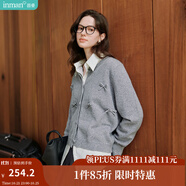 茵曼（INMAN）毛衣女蝴蝶結針織開衫節(jié)荷葉袖氣質外套 格調灰 M