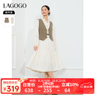 LAGOGO氣質(zhì)流蘇系帶連衣裙女拉谷谷2024春秋新款舒適馬甲兩件套 米黃色(K6) L