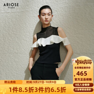 艾諾絲雅詩(shī)【商場(chǎng)同款】2025夏季新品荷葉邊網(wǎng)紗拼接針織衫上衣女裝40428157 黑色 M