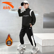 安踏兒童加絨褲子男中大童秋冬加厚保暖衛褲舒適休閑青少年男童運動(dòng)褲 黑色加絨衛衣+黑色加絨收口衛褲 150 cm