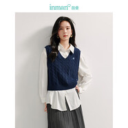 茵曼老錢(qián)風(fēng)麻花毛針織2025秋季女裝百搭馬甲通勤毛衣 寶藍色 S