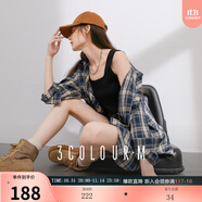 三彩2025秋季新款格紋襯衫寬松中長(zhǎng)款襯衣開衫翻領(lǐng)休閑復(fù)古M 藏青色格紋 M 160/84A