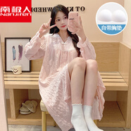 南極人（Nanjiren）睡裙女春秋款帶胸墊卡通可愛(ài)長(zhǎng)袖中長(zhǎng)款裙子夏季睡衣家居服可外穿 SSM-6218-1粉色【自帶胸墊】 L 【95-120斤】