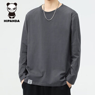 HIPANDA2025秋季黑色純棉圓領(lǐng)長袖T恤男寬松休閑打底衫套頭百搭上衣 鐵灰色 【秋季新品】 M 建議體重80-100斤
