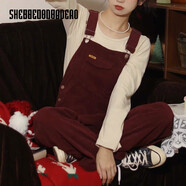 圣羅地奧背帶褲喵吉寬松設(shè)計(jì)感連衣褲連身褲小個(gè)子燈芯絨紅色背帶褲連體褲 絳紅/單褲子 S