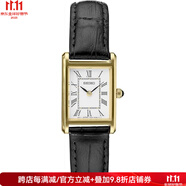 精工（SEIKO）女表手表石英腕表日韓表黑色皮革鱷魚紋18.9mm復古方形女朋友禮物 黑金配色- SWR054 女朋友禮物 石英表