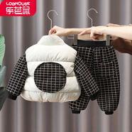 【三件套】樂芭鼠童裝兒童套裝衛(wèi)衣加絨冬裝新款洋氣時(shí)髦男寶寶衣服1-6歲嬰幼童女小童加厚馬甲棉服褲子潮 黑色（馬甲+衛(wèi)衣+褲子） 90碼建議1-2歲(身高80-90cm)