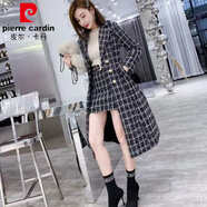 皮爾卡丹（pierre cardin）加棉加厚粗花呢大衣女中長(cháng)款冬季新款呢子女裝小香風(fēng)套裝裙兩件套 黑色單裙子 S 80--95斤