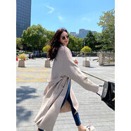 小紅書(shū)同款黑色系帶浴袍針織衫開(kāi)衫中長(cháng)款春季新款慵懶風(fēng)寬松外搭 燕麥色 S S