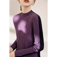 皮爾卡丹（pierre cardin）羊毛高級慵懶半高領(lǐng)內(nèi)搭針織打底衫女春季新款修身長袖超好看毛衣 紫色拼黑色【拼色兩面穿】 S 【建議80-100斤b