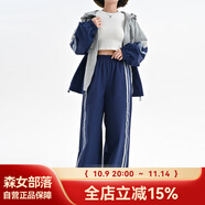 森女部落城市輕戶(hù)外豎條紋露營(yíng)風(fēng)登山褲山系休閑褲潮初秋新款女裝 藍色（單件） M