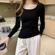 AEMAPE針織打底衫女春秋2025年新款內(nèi)搭洋氣低領(lǐng)長袖上衣修身套頭毛衣冬 黑色 均碼 (80-135斤拍)
