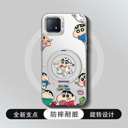 藝彩家 適用OPPOA72手機殼旋轉(zhuǎn)支架新款a97卡通A96磨砂a93環(huán)抱小新A58防摔A57創(chuàng)意男保護套a55 【IMD大孔彩銀殼/月光銀】環(huán)抱小新R銀-S02支架 OPPOA11