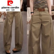 皮爾卡丹（pierre cardin）加絨/單褲時(shí)尚卡其工裝褲女秋冬高腰直筒彎刀褲百搭休閑闊腿褲子 6978卡其色【無(wú)腰帶】 M 【建議85-100斤】