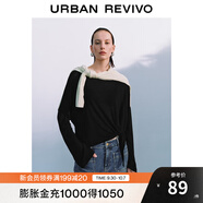 UR2025秋季新款女裝慵懶休閑風(fēng)綁帶超寬松長(cháng)袖T恤UWB450049 黑色 (偏寬松) S (XS-S)