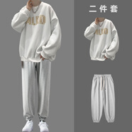圓領衛(wèi)衣男套裝秋冬季款潮流歐美街頭簡約一套搭配休閑小紅書爆款 [常規(guī)2件裝]Y88衛(wèi)衣白色+束腳褲1 S