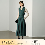 顏域毛呢中長款V領(lǐng)連衣裙冬裝女款2025年新款簡約裙子氣質(zhì)背心裙 綠色 XL