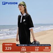 FILA FUSION斐樂(lè)潮牌女子連衣裙夏時(shí)尚寬松簡(jiǎn)約POLO領(lǐng)連身裙 深黑-BK M （165/84A/M）