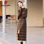 皮爾卡丹（pierre cardin）小香風格子吊帶連衣裙女2025春秋復古毛呢背帶裙兩件裝裝長裙子潮 格子+咖毛衣 M 90-110斤