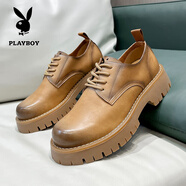 花花公子（PLAYBOY）男鞋秋冬季新款真皮黑色增高商務(wù)休閑皮鞋通勤大頭工裝潮鞋子男款 黃色 41