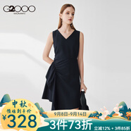 G2000女裝連衣裙2025年春季新款V領(lǐng)不規(guī)則收腰顯瘦時尚潮流連身裙21731藏青色/79S /34