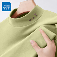 真維斯（JEANSWEST）長袖t恤打底衫女裝秋冬季新款雙面絨上衣服立領(lǐng)保暖衣純色內(nèi)搭女 淺綠 小幸運笑臉棕_K_左領(lǐng)角 L