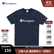Champion夏季經(jīng)典款印花草寫LOGO圓領(lǐng)休閑運(yùn)動(dòng)T恤無性別冠軍短袖男女情侶 藏青色(偏?。?M