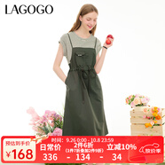lagogo純棉條紋拼接文藝風(fēng)連衣裙女拉谷谷夏季新款休閑假兩件裙子 綠米(LT) S