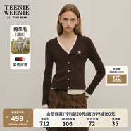 Teenie Weenie小熊針織開(kāi)衫女春季簡(jiǎn)約v領(lǐng)拼接撞色假兩件長(cháng)袖針織毛衣外套女 棕色 M (165)