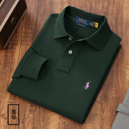 POLO SPORT美國代購保羅男士長(cháng)袖POLO衫男RL純棉翻領(lǐng)小馬標修身時(shí)尚休閑上衣 墨綠色 L 建議165-185斤