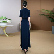 漂靚靚2025夏日感連衣裙簡(jiǎn)單大方氣質(zhì)掐腰高端大氣品牌藍色連身長(cháng)裙060 藏藍色 S S