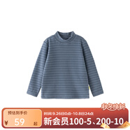 papa爬爬秋冬兒童高領(lǐng)波波絨打底衫條紋洋氣保暖男女寶寶長(cháng)袖上衣 深藍色-小高領(lǐng) 100 cm
