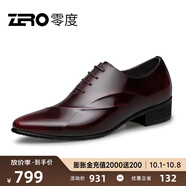 零度Zero皮鞋尖頭正裝鞋時尚男士正裝商務(wù)德比鞋新郎婚鞋伴郎鞋英倫風(fēng) 酒紅 【亮面款-偏瘦一碼】 39 (245mm)