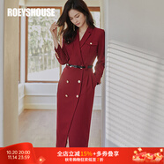 ROEYSHOUSE羅衣通勤職業(yè)西裝連衣裙女秋裝新款氣質(zhì)純色修身中長(zhǎng)款裙子06027 酒紅色（配送腰帶） M