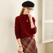 兔皇（TUHUANG）【無(wú)縫純羊毛】紅色打底針織毛衣25秋冬半高領(lǐng)女羊毛衫TW897303