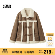 森馬（Semir）外套女牛角扣翻領(lǐng)寬松文藝2024冬季仿麂皮仿兔毛夾克109724108011