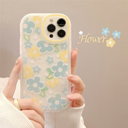 美梓草莓花朵16適用iphone15pro max蘋果11手機殼14女xr保護13套X代發(fā) 透白 油畫藍(lán)黃花 16