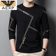 AX阿瑪尼男士長(cháng)袖t恤春秋季新款圓領(lǐng)純棉衛衣薄款寬松打底衫潮 黑色615 2XL 180(體重165-185斤)