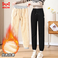 貓人羊羔絨運動(dòng)褲女秋冬2025新款衛褲束腳防風(fēng)加厚加絨褲子冬季外穿棉