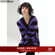 COCOBELLA撞色寬條紋粗針毛衣松弛感穿搭蝙蝠袖V領針織上衣MZ925 條紋 M
