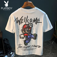 花花公子時(shí)尚印花短袖T恤男2025秋冬新款潮流舒適上衣圓領(lǐng)卡通衛衣男秋裝 白色 【JSW308白色】 L 【適合109-123斤穿】