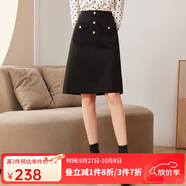 經(jīng)典故事（JANE STORY）新款黑色高腰半身裙女秋季氣質(zhì)中長(cháng)款遮胯A字裙別致工裝西裝裙 黑色 M