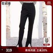 歌莉婭女褲春秋季新款開衩喇叭神褲休閑黑色顯瘦長褲子1B2C1D110 00B黑色 25