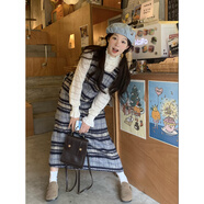 微愛(ài)的小松鼠連衣裙2025秋冬新款復古格紋加厚毛呢設計感背帶裙蕾絲打底衫 藍色格紋 均碼